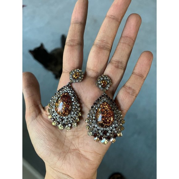 Brown crystal earrings big long brown rhinestone earrings  gold earrings - Picture 2 of 9